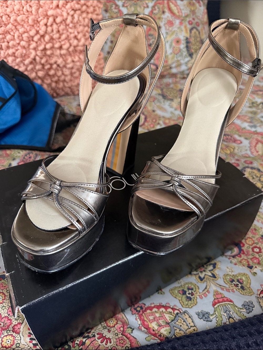 Metallic Silver Platform Ankle-Strap Sandals - Women